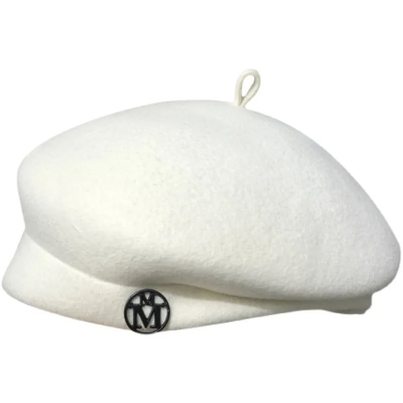 Beret French Wool - Boina de lã branca para mulheres